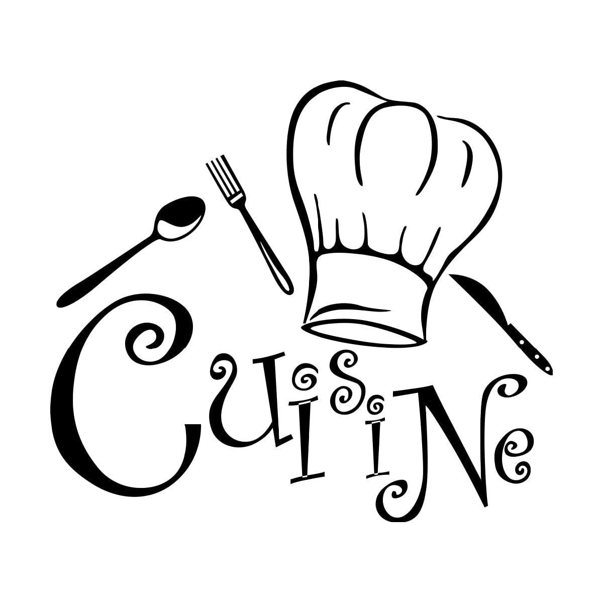 Cuisine Vinyl Wall Decals Chef Hat Pattern Wall Art Mural Kitchen Restaurant Decoration Scoop Fork Wall Sticker Large - 64x72cm