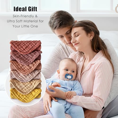 Image of MOON PARK Baby Washcloths, 12 Pack - 12x12 Inches, Small Burp Cloths and Baby Wipes - 100% Cotton Muslin Ultra Soft for Newborn, Infant and Toddlers - Brown, Honey and Bean Paste Series