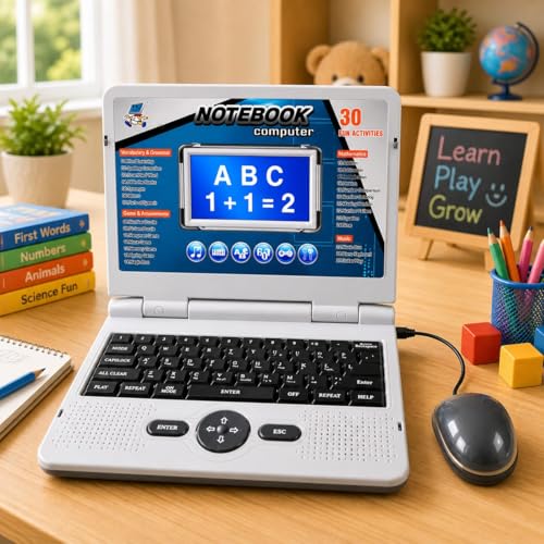 Image of Educational Toy Laptop for Kids with Mouse,Learning Laptop | 30 Activities | Computer for Kids 2-7 Years,ABC Alphabet Words Mathematics Music Logic,Learning Machine for Boys Girls, Grey