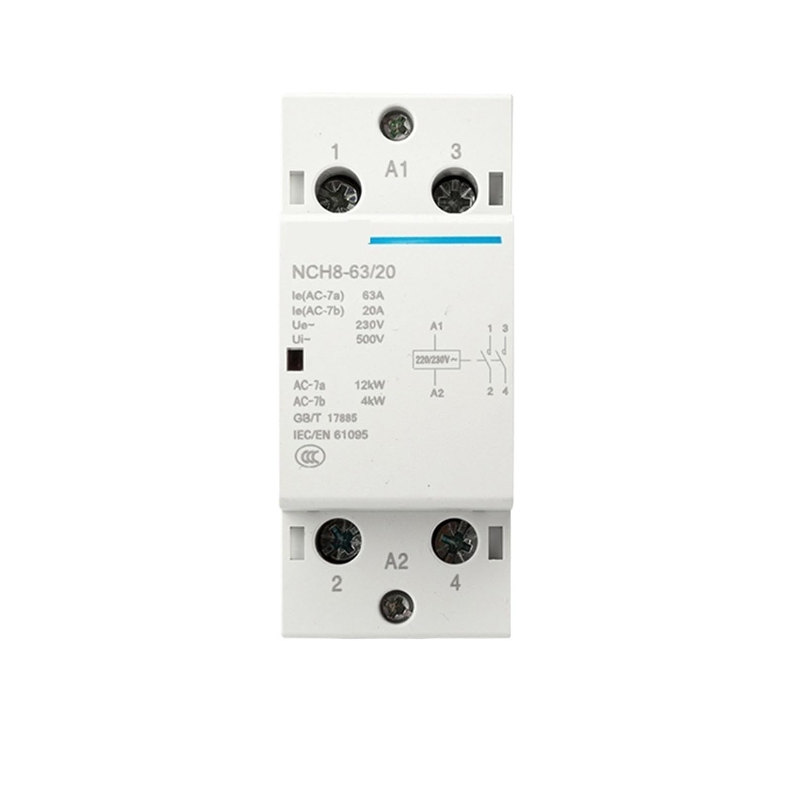230V Home AC Contactor NCH8 20A 25A 40A 63A 2NO 1NC 1NO 2 NC Modular Mini Household 4 Pole Phase(63A 4NO)