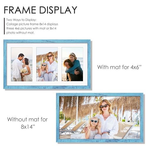 Image of DUENPY 8x14 Collage Picture Frame 4x6 Collage Picture Frame Displays Three 4x6 inch Photos or 8x14 (Without Mat) for Available Horizontal Wall Mounting Display and Vertical Blue