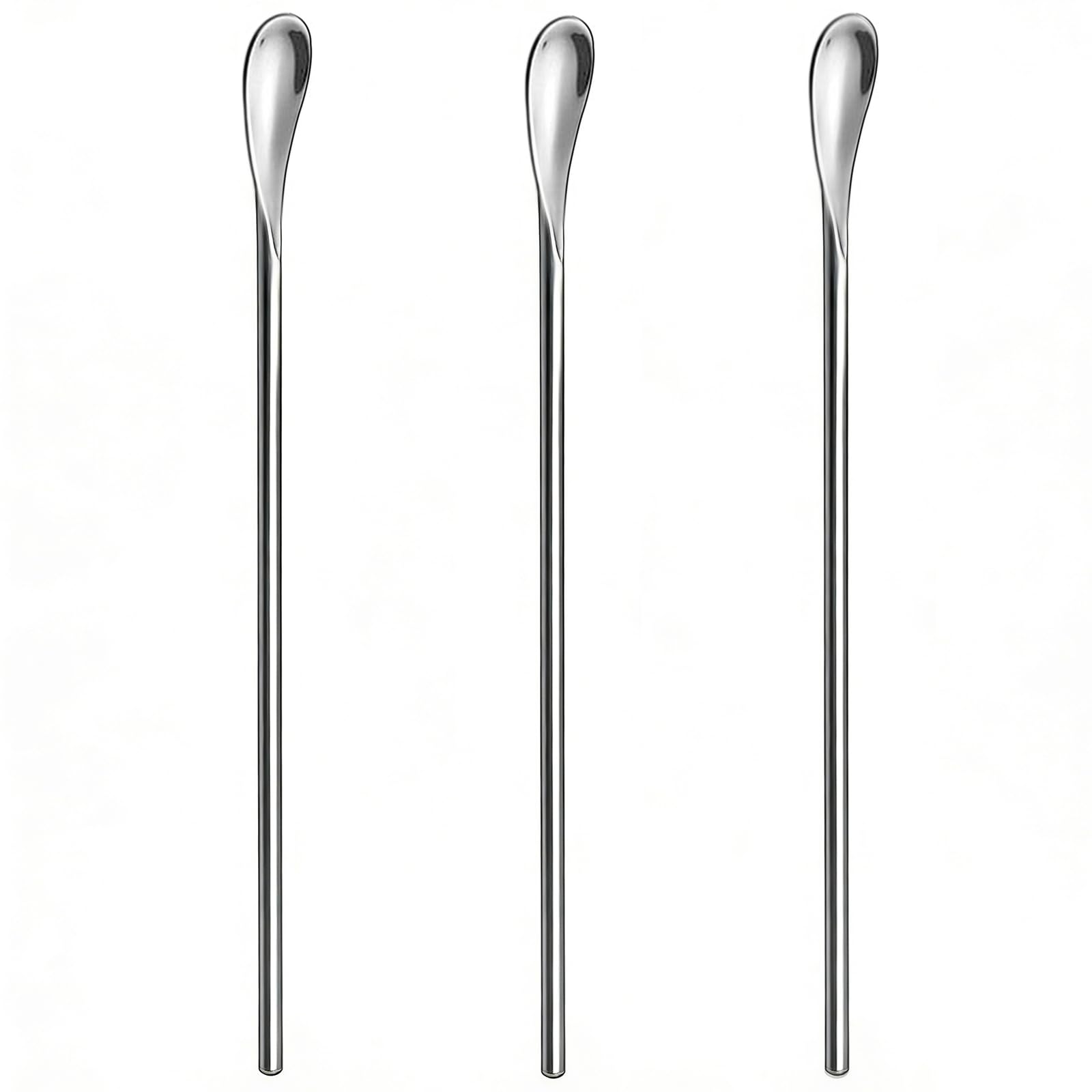 3pcs Quality Metal Swizzle Sticks Coffee Stirring Spoons 22CM Long-Handled, 304 Stainless Steel Silver Mixing Stirrers for Cocktail Drinks Milk Tea for Home Office Bar Cafe Camping Travel Party