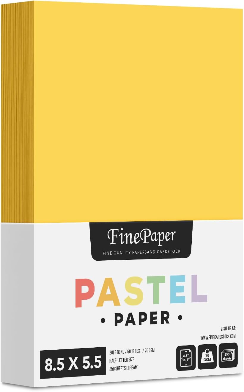 8.5 x 5.5" Half Letter Sheets Pastel Color Paper – Goldenrod – Great for Arts and Crafts and Stationery Printing | Regular 20lb Bond (64gsm) Paper for Copy, Writing, Printing | 250 per Pack – 1 Ream