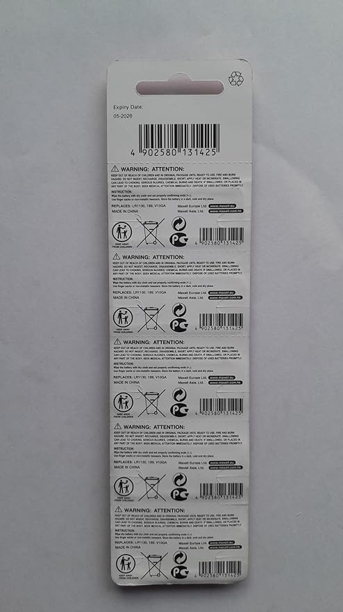 Compatible with MAXCELL Cell LR1130 Lithium Coin Button LR1130 Battery 3v, Suitable for Small Remotes, Scales Wearables & Medical Devices Blister Pack (Pack of 10) 2 5103GKc55HL