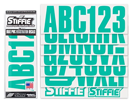 Image of STIFFIE Uniline Sea Teal 3 inch Boat & PWC Registration Decals • Numbers Letters Stickers