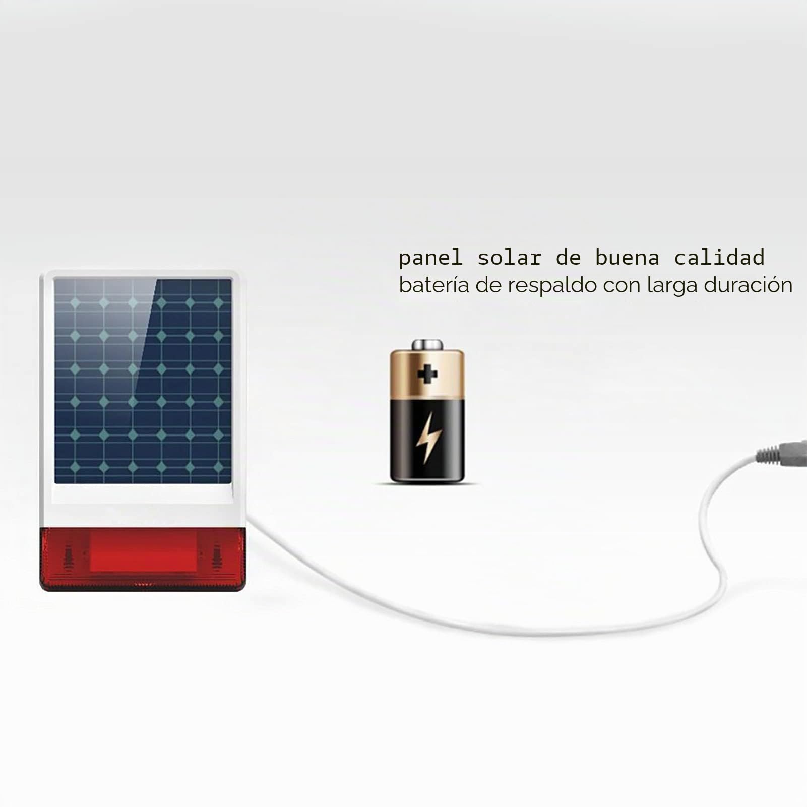 Wolf-Guard LB-W06 Alarma Antirrobo Solar para Exteriores | Sirena de 120dB, Luces Intermitentes