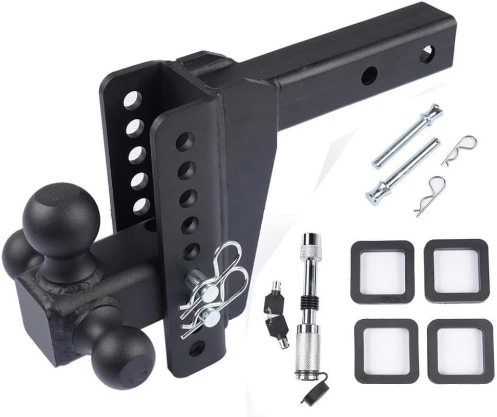 AP03 Black Tri-Ball Trailer Hitch Compatible with 2 Inch Receiver 8 Inch Drop Or Rise 18500 LBS Capacity Fits Most Standard Trailers