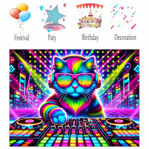 Image of Nuxovilar DJ Cat UV Reactive Tapestry, 78.74 inchx59.05 inch Polyester