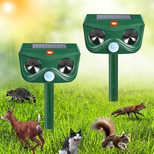2 Pack Ultrasonic Animal Repellent Cat Repellent Outdoor Solar Animal Deterrent Deer Repellent Devices Motion Activated Scare Cat Dog Skunk Deer Rabbit Squirrel Mouse for Garden Yard