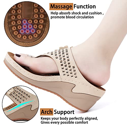 Aomigoct Wedge Sandals Women Flip Flops with High Increased Flower Platform Sandals for Women Dressy Summer Wedge Shoes Cushion FootBed Comfort Flip Flops3