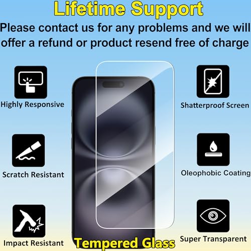 Image of 4youquality [3-Pack Screen Protector for iPhone 16 Plus (6.7-Inch), Tempered Glass Film, [LifetimeSupport][Impact-Protection][Anti-Shatter][Anti-Scratch]