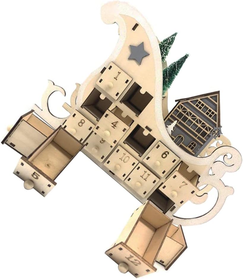 Alipis 1pc Wooden Calendar Sleigh Decor Advent Calendar Home Sled Decoration Natural Craft for Holiday Celebrations