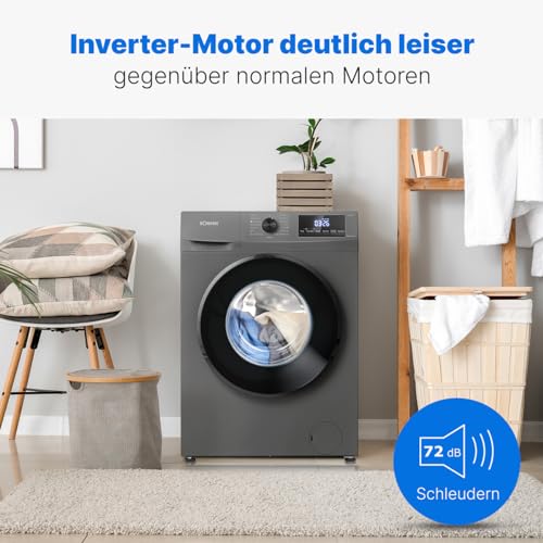 Bomann® Waschmaschine 8kg | max. 1400 U/min | 10 Jahre Motor-Garantie | robuster, leiser & langlebiger Invertermotor | 15 Waschprogramme | LED-Display | mit Dampffunkt. | WA 7185 Titan - Schwarz - 1