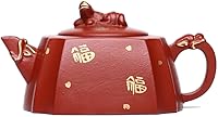 Vista 1 de Zisha - Tetera china de arcilla Yixing hecha a mano, 10.8 onzas, infundir cerveza Kung Fu, máquina de té de hojas sueltas, bendición, arcilla roja