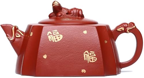 Zisha - Tetera china de arcilla Yixing hecha a mano, 10.8 onzas, infundir cerveza Kung Fu, máquina de té de hojas sueltas, bendición, arcilla roja