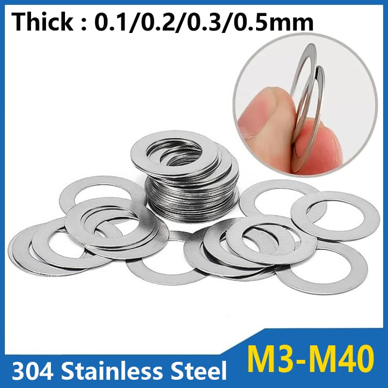 Ultradünne Edelstahl 304 Einstellscheiben – Passscheiben Für Spaltjustage, DIN988, 0,1–0,5 Mm, M3 Bis M40, 10–50 Stück