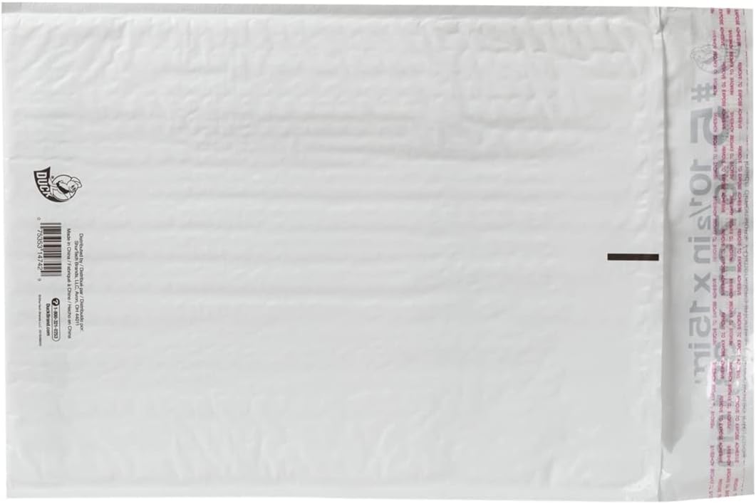 Duck Brand #5 Poly Bubble Mailer, 10.5" x 15", White, 25-Pack