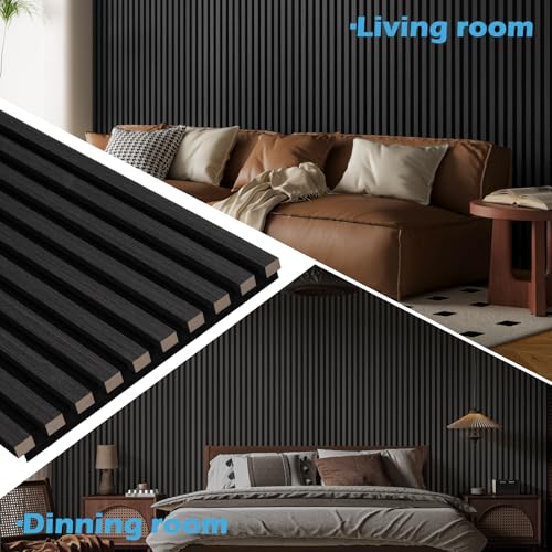 Image of Art3d 108 x 12 Inch 3D Fluted Soundproof Wood Slat Wall Panel, 2-Pack, Blackwood