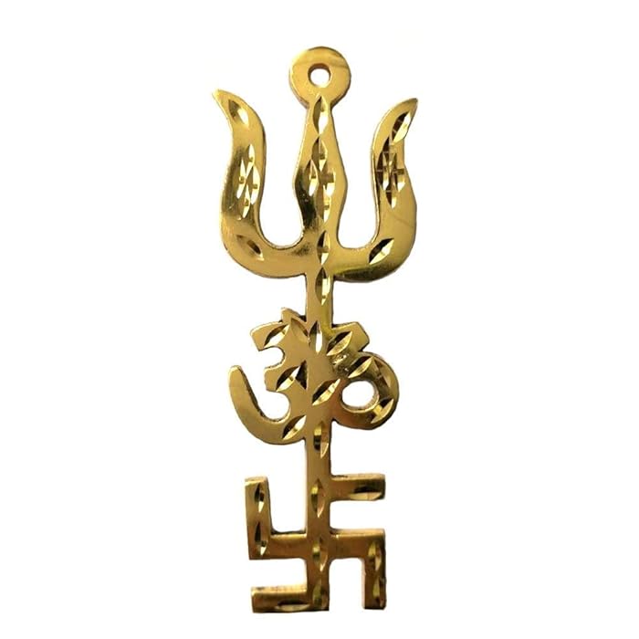 Buy Astroghar Brass Tri Shakti Yantra Power Symbol for Protection & Good Luck Swastik Om Trishul