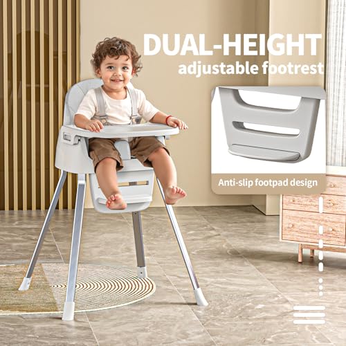 CheerKid 3in1 Baby Highchair for Months & Toddlers Easy Clean Booster Chair | Feeding Chairs with 5 Point Harness Convertible Seat, Adjustable Tray & Footrest, Dishwasher-Safe Tray & PU Leather Cushion - Image 5