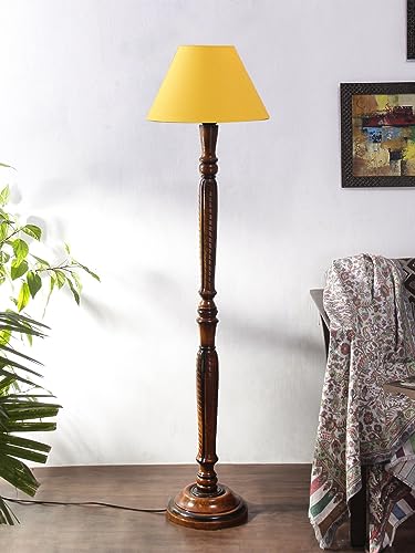 Image of Devansh Yellow Cotton conical Wooden Floor lamp -20