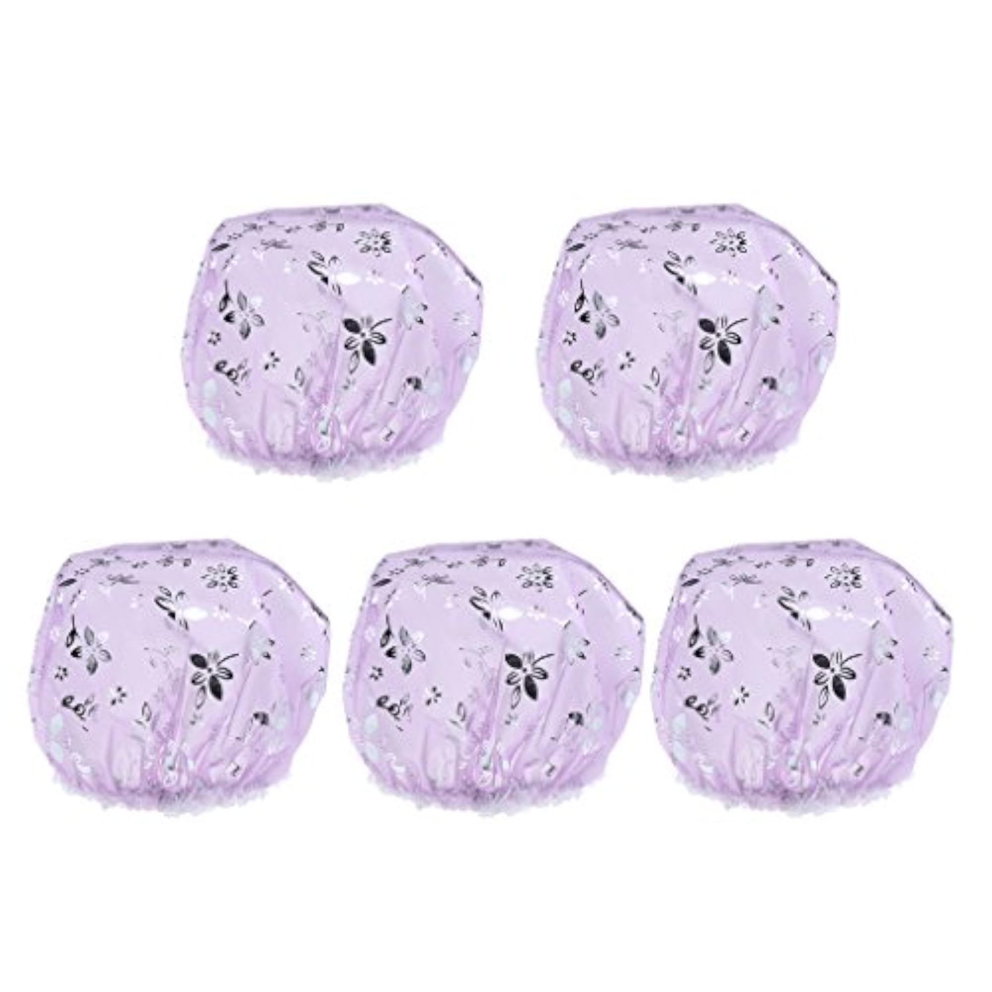 5 Pieces Reusable Waterproof Shower Cap Set for Women