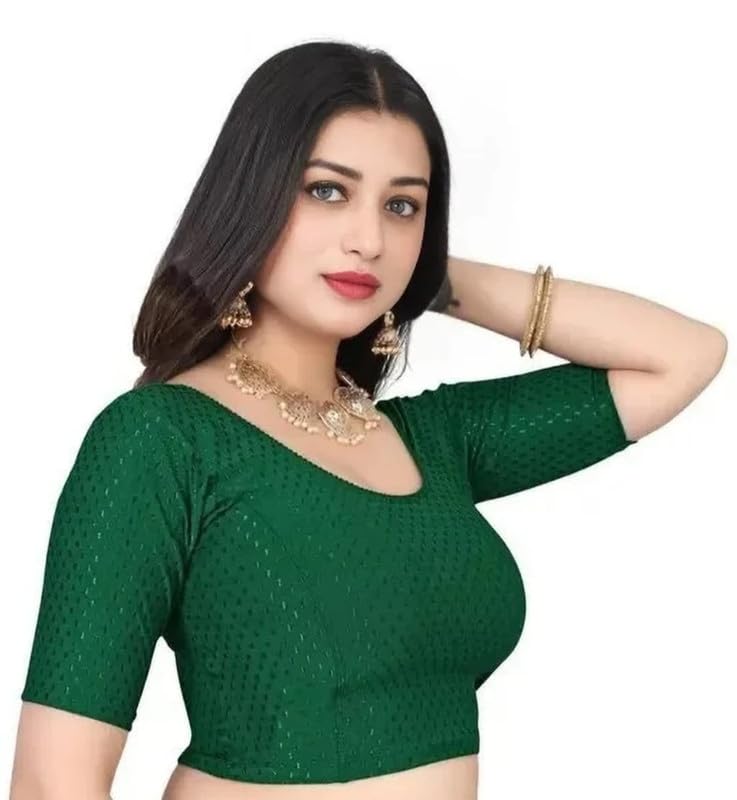 TRIMIS Women's Cotton Blend Half Sleeve Saree Blouse | Stretchable Readymade Blouse with Deep Neck & Comfortable Fit | Party Festive-picture-26