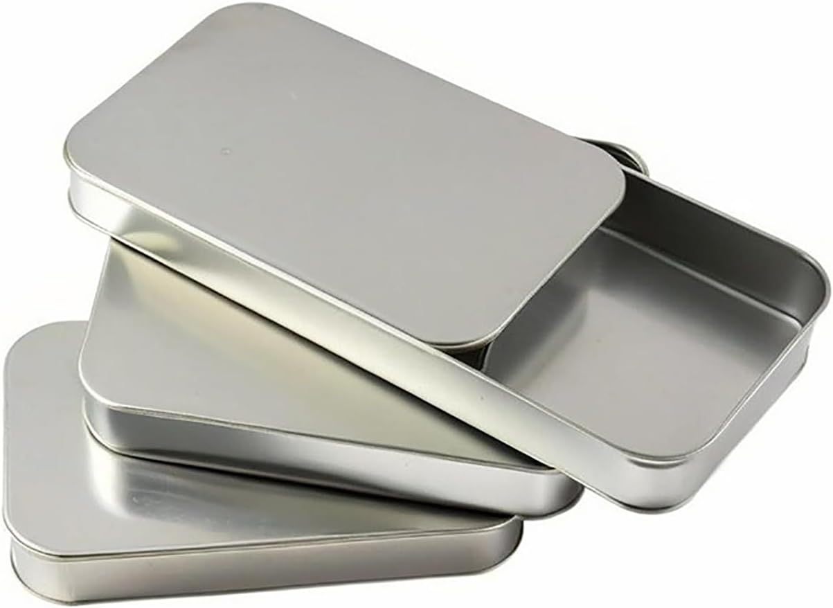 3 PCS Mini Metal Tin Box Containers, Slide Top, Rectangular, Box Mini Portable Home Organizer Containers for Jewelry, Crafts, Gift Card Holder (Silver, 2x1x0.4 Inch)，Modern Style, Storage Box