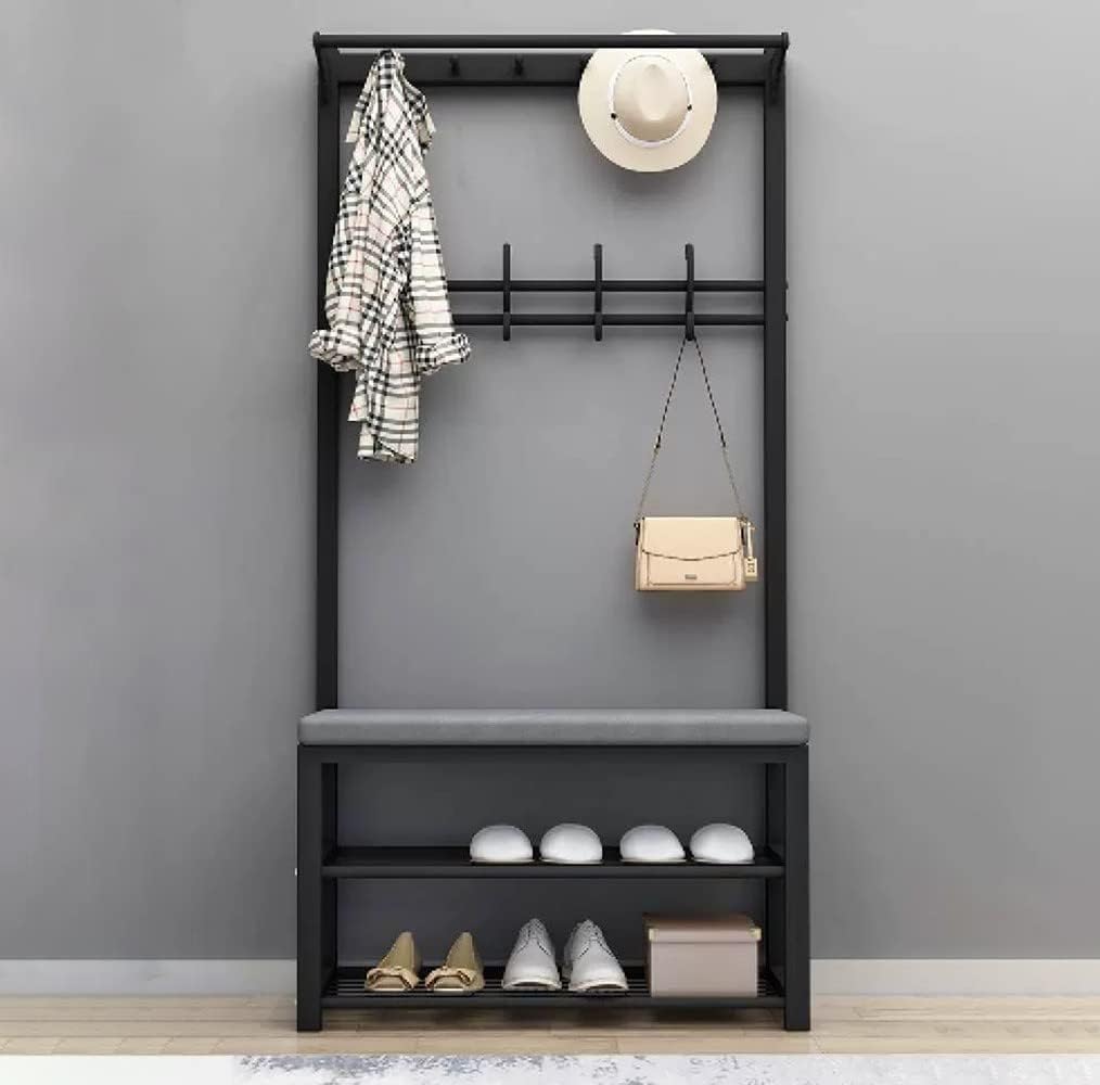 3-in-1 Entryway Hall Tree with Shoe Storage, Coat Rack & Metal Frame, 4 Removable Hooks, Space-Saving nizer, 60x33x170cm, Perfect for Home & Mudroom