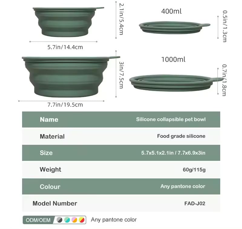 Image of FURCO Foldable Dog Cat Bowls, Non-Toxic & 100% Safe BPA Free, Food-Grade, Portable Bowl for Small to Medium Sized Dogs and Cats with Carabiner Clip for Traveling, Home use, 2 Pcs of 400 ml Bowl