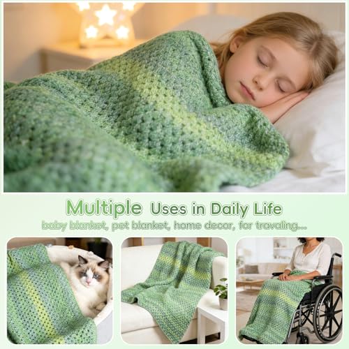 Image of Aeelike Blanket Crochet Kit for Beginners, Super Easy Crochet Blanket Kit with Soft & Colorful Gradient Yarns Detailed Video Tutorials Crocheting Accessories, Moss Green Gradient & Ideal Gift