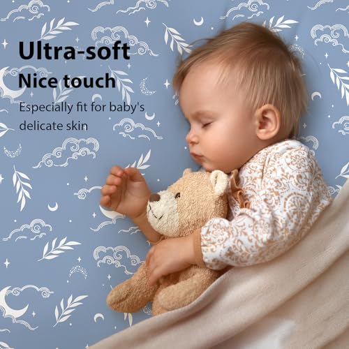 Image of Baby Crib Sheets for Boys and Girls, 3 Pack Fitted Toddler Bed Sheets Neutral for 52 inchx28 inch Standard Crib and Toddler Mattresses, Super Soft Microfiber Green Starry Sky