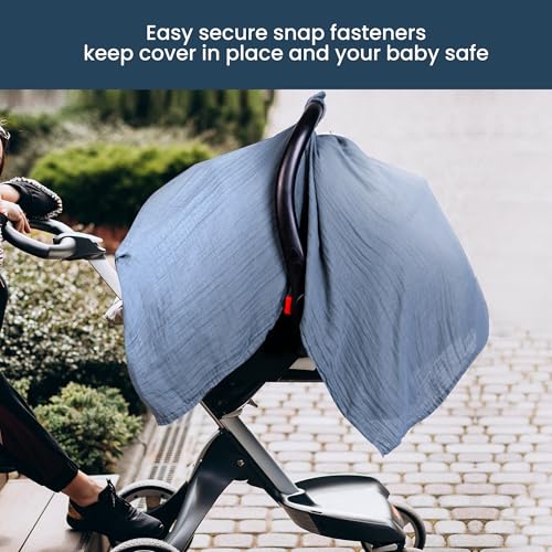 Image of EDEN BLISS Muslin Baby Car Seat Cover- 100% Cotton - 120x120cm Infant - Lightweight Infant Canopy, Universal Fit Baby Carrier Cover & Nursing Privacy Cover