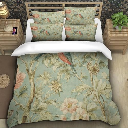 Housse de couette oiseau et fleurs King 220x240 en microfibre - 5