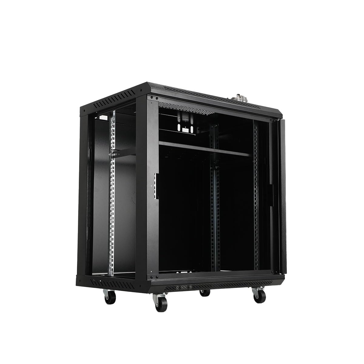 12HE - Armario de red para servidores (19 pulgadas, con 4 ruedas extraíbles, capacidad de carga de 60 kg, con puerta frontal perforada, 600 x 450 x 650 mm)