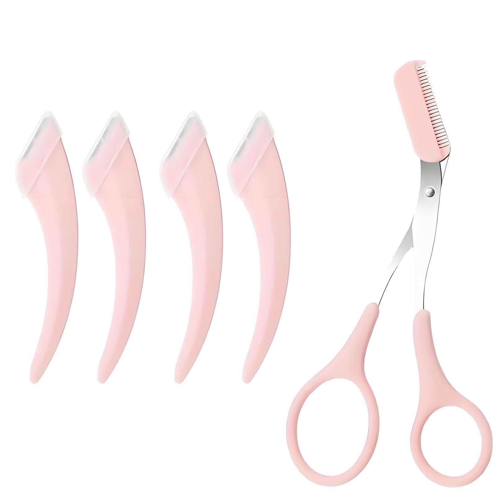 Jcuqgdoo Men's Grey 5 Pcs Eyebrow Trimmer Scissor, 1 Pcs Eyebrow Scissors With Comb And 4 Pcs Eyebrow Razor, Comb For Effortless Grooming, Ideal Eyebrow Shaper Tool For Wo, Perfect For Home Travel