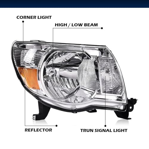 Image of GRAND ORANGE Headlights Assembly Fit Toyota Tacoma 2005 2006 2007 2008 2009 2010 2011 8111004163, TO2503157, 8115004163, TO2502157 Bumper Headlamp Clear lens Chrome Housing Amber Reflector