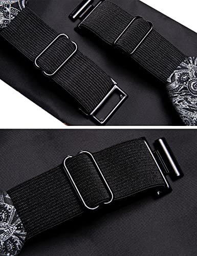 Image of Barry.Wang Men Silk Paisley Cummerbund and Pre-tied Bowtie Handkerchief Cufflink Set for Tuxedo