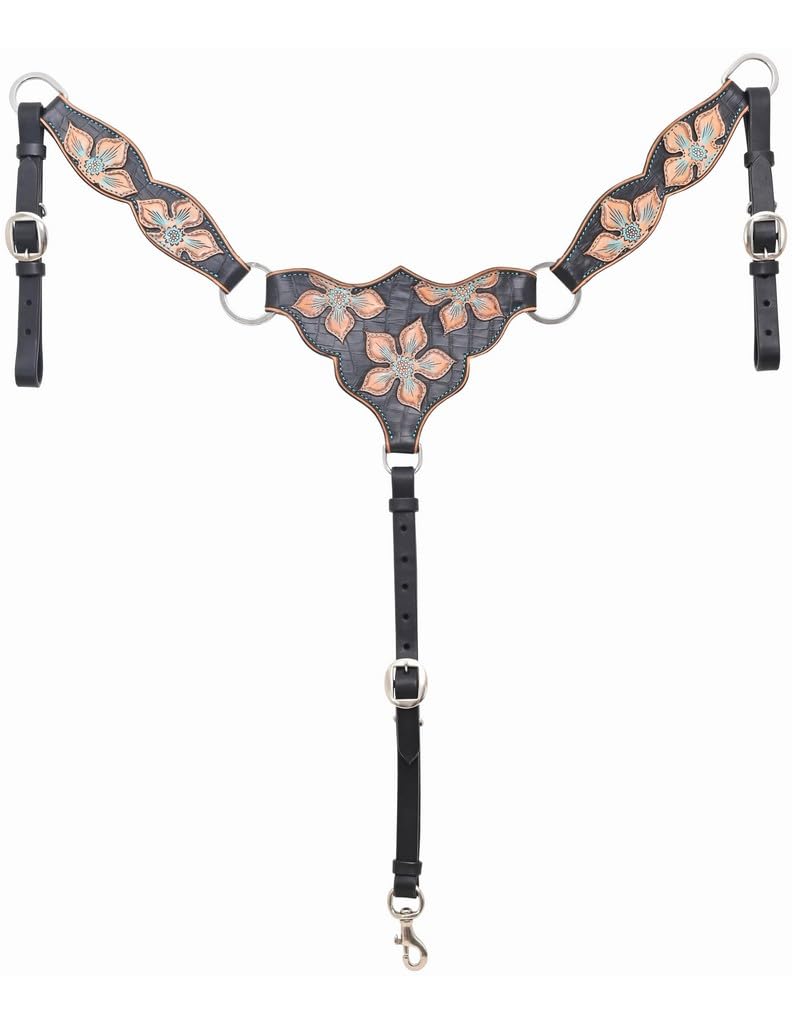 Circle Y Breast Collar Black Star Two Tone Faux Gator Black 1041-20-S4