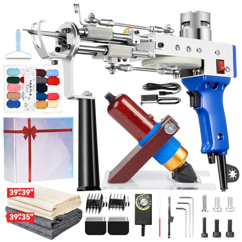 Riiai Kit de démarrage pour pistolet à touffeter, pistolet à touffeter avec coupe-tapis, kit de fabrication de tapis, pistolet à tapis, poils coupés en boucle, coupe-tapis pour la sculpture