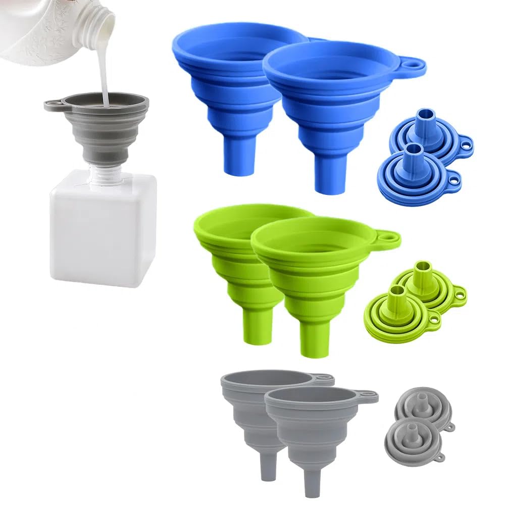 6 Pack Kitchen Funnel Set 2025 New Funnels for Kitchen Use Filling Bottles, Kitchen Gadgets Accessories Food Grade Silicone Collapsible Funnels (