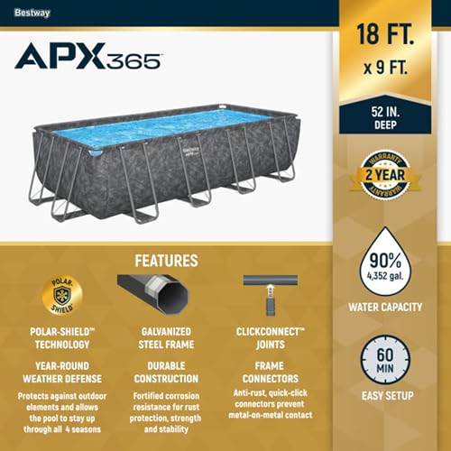 Bestway APX 365 Rectangular Above Ground Pool, Gray, 18' x 9' x 52"