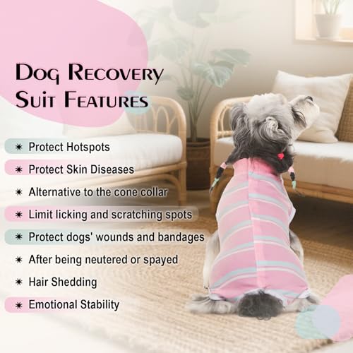 Image of Dog Surgery Recovery Suits, Sleeveless Dog Recovery Suit Male, E-Collar & Cone Alternative Bodysuits After Surgery, Striped Dog Onesie Pajamas, Pet Surgical Vest for Wound Care