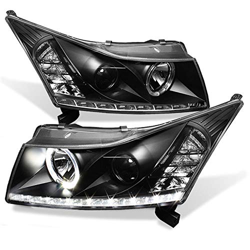 ACANII - For 2011-2016 Chevy Cruze LED Strip DRL Halo Black Housing Projector Headlights Headlamps, Driver & Passenger