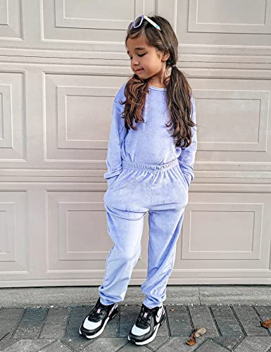 Image of Arshiner Girls 2 Piece Outfit Sweatsuits Set Kids Velour Sweatshirts & Sweatpants Tracksuits Set for Girls