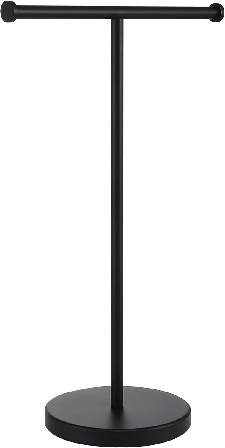 KES Black Towel Rack, Tall Hand Towel Stand 16.5" Fit Standard Hand Towels, T-Shape Standing Hand Holder Countertop Weighted Base, SUS304 Stainless Steel Matte Black, BTH208S14B-BK