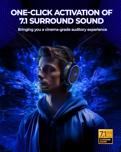 Image of Wireless Gaming Headset, 7.1 Surround Sound, 2.4GHz USB Gaming Headphones with Bluetooth 5.4, 100H Battery, ENC Noise Canceling Mic, RGB Light, Wireless Headset for PC PS5 PS4 Mac Switch (Black-Blue)