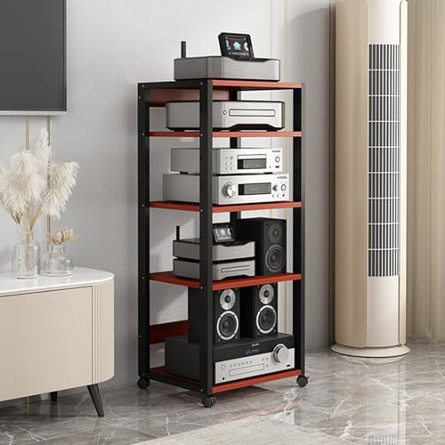 Support multimédia AV mobile en teck à 5 niveaux pour armoire audio amovible