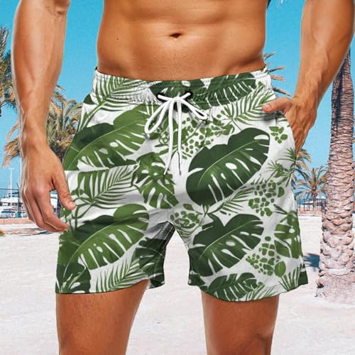 Beach Shorts Men | Casual Hawaiian Plant Graphic Beach Shorts - Breathable Quick Dry Swim Trunks for Vacation Everyday Wear Dark Green2