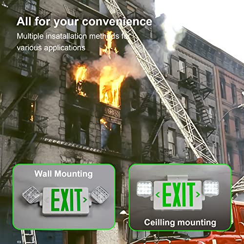 Image of TANLUX Green Exit Sign with Emergency Lights, LED Emergency Exit Light with Battery Backup, UL Listed, AC 120 /277V, Commercial Emergency Lights Combo for Business - 6 Pack